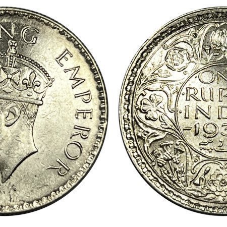 India British One Rupee 1938 Silver Coin Bu